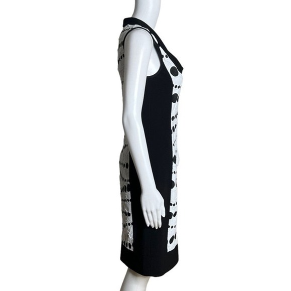 Joseph Ribkoff Dress Size 8 Polka Dot Colorblock Chic Cowl Neck Dress Monochrome - Picture 2 of 6